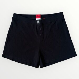 HUGO Women's Luna Stacked Logo Cotton Shorts Black Pajama Bottom New With Tags